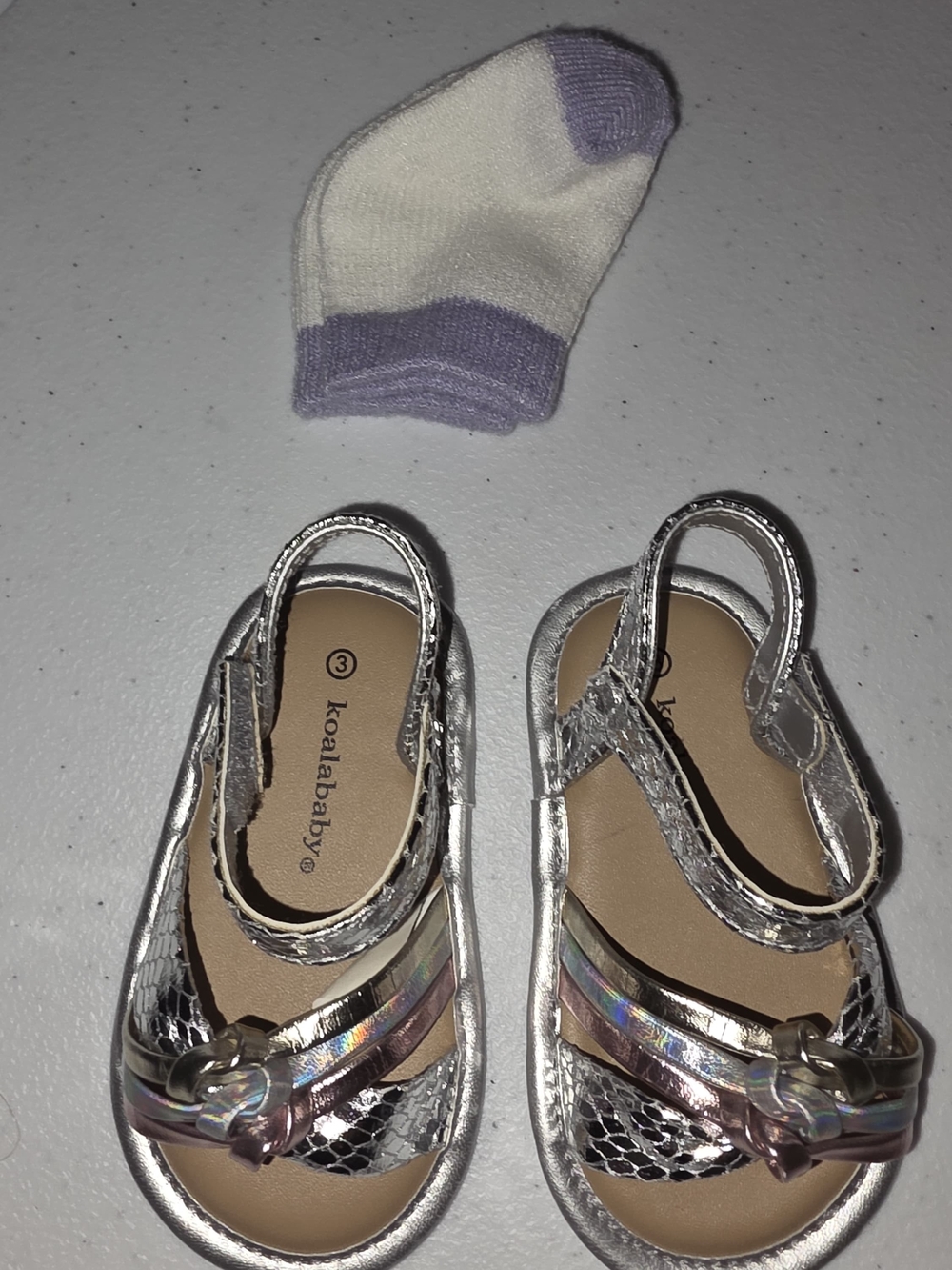 Koala Kids Silver Metallic Toddler Sandals with Iridescent Straps